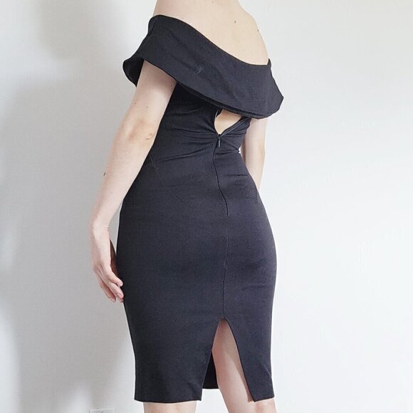 Aritzia Babaton Ruslan black bodycon off  shoulder midi dress - Picture 5 of 11
